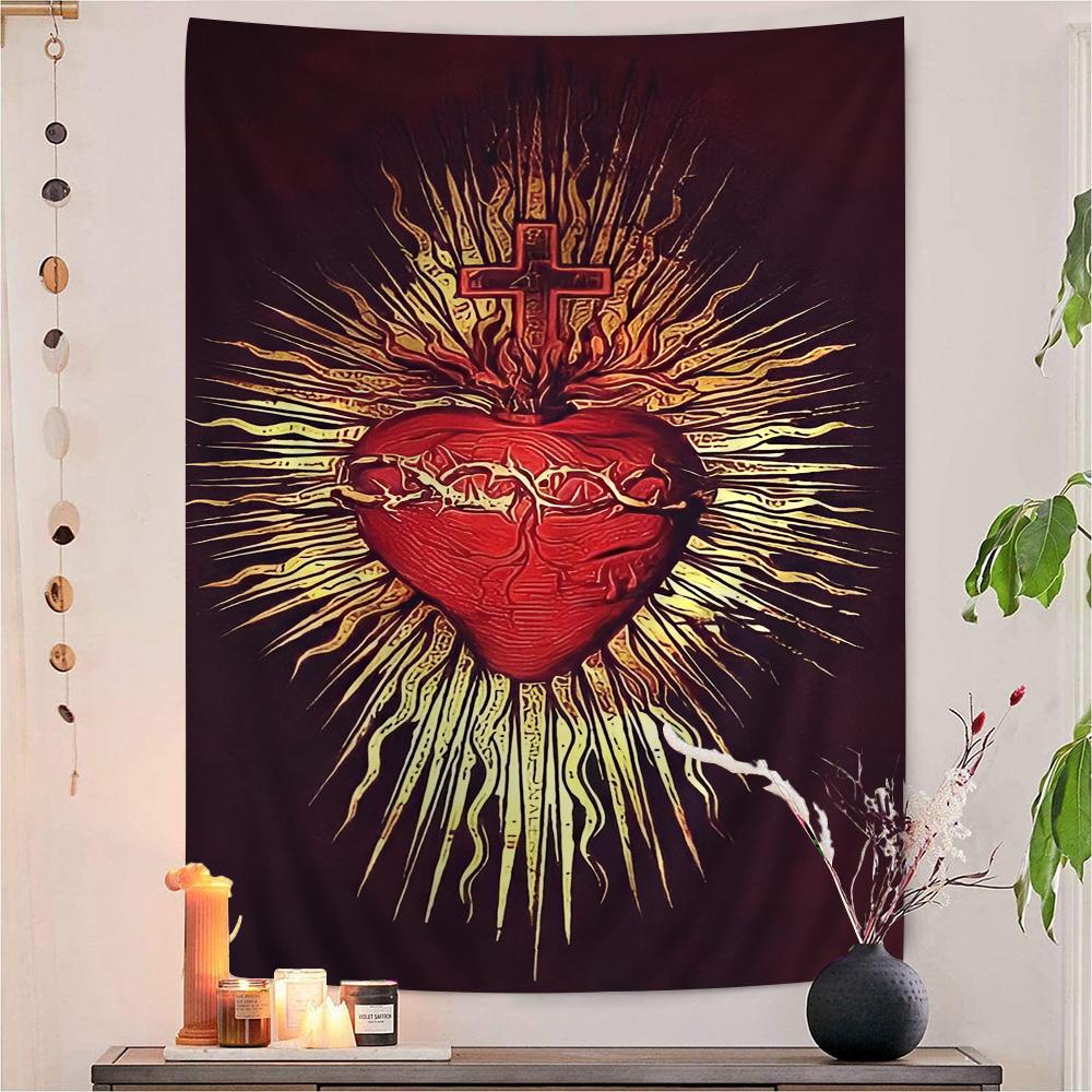 Sacred Heart of Jesus Canvas Painting Mary Hanging Bohemian Tapestry Cheap Hippie Wall Hanging Bohemian Wall Tapestrie