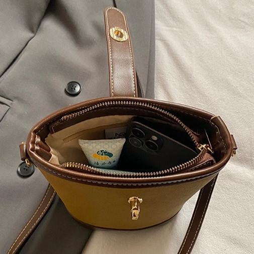 IELGY Ladies Bucket Bag Retro Contrast Color Shoulder Messenger Bag