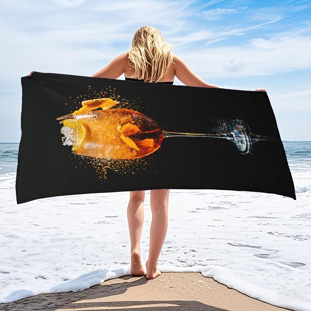 Ka Chen Muxi White Ultra-Soft Microfiber Beach Towel - Aperol Spritz Cocktail Design, Quick-Dry & Lightweight,Perfect For Beach, Pool, Yoga, Travel