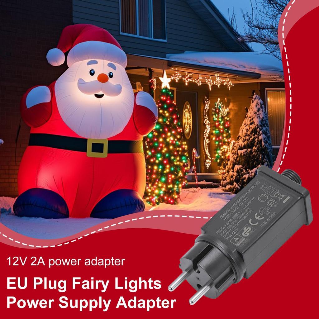 EU Plug LED Light Power Supply Adapter  IP44 Waterproof Fairy Lights Power Adapter Transformer For Outdoor Yard Inflatables