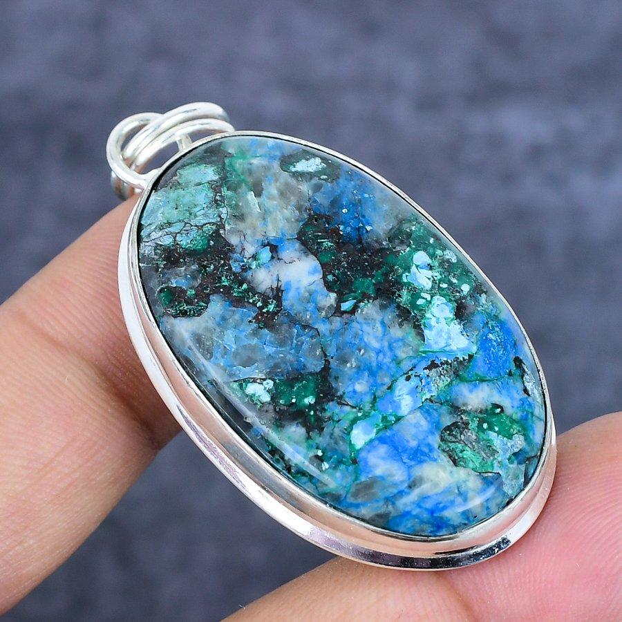 Piatră prețioasă naturală Shattuckite Argint Sterling 925 Pandantiv bijuterie 2,21" S0e80