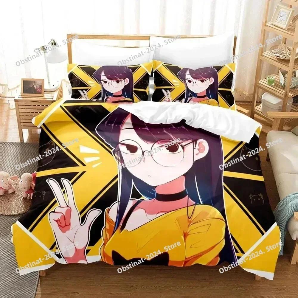 3D Anime Komi Can't Communicate Bedding Set Printed single Comforter Quilt Cover Duvet Cover Pillow Case 3 Pieces Kid Adult Size