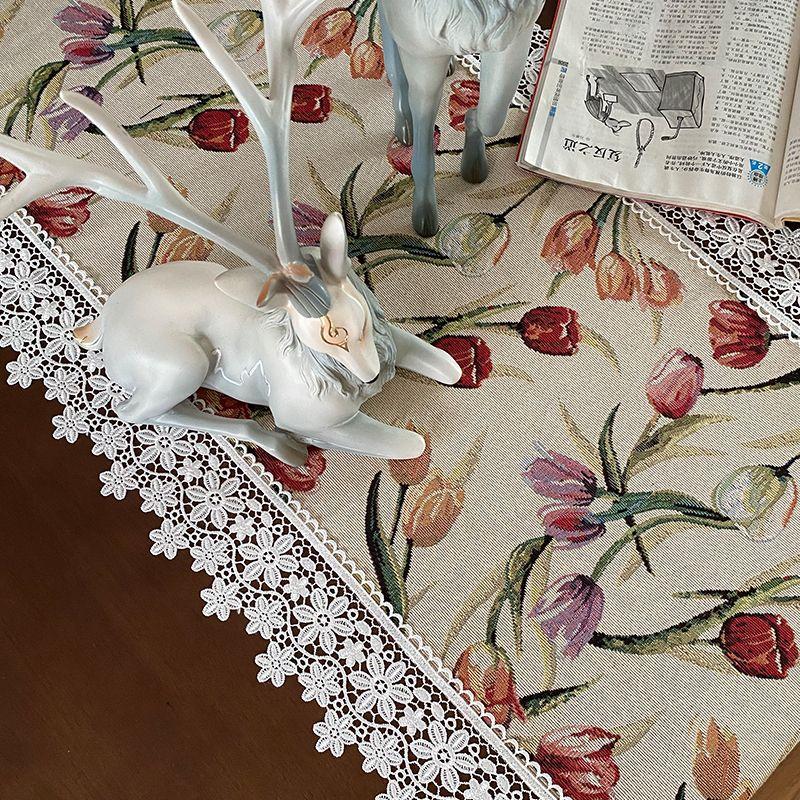 American Jacquard Fabric Tea Table Flag Lace Lace Dining Table Flag Tablecloth Chest TV Cabinet Long Towel Cloth Tassel