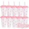 2/20pcs 24oz Reusable Party Cups with Straw & Lid Cute Bow Plastic Tumblers for Cold Drinks Home Office Outdoor Use Summer Gift