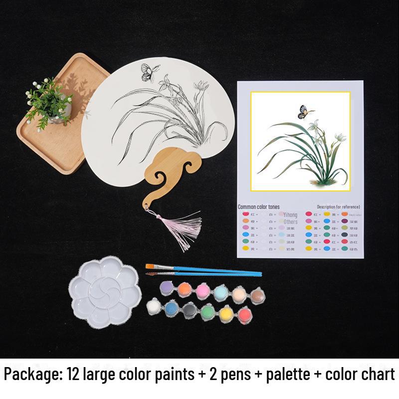 Thickened Rice Paper Round Fan for Chinese Watercolor & Calligraphy: DIY Ancient Ink Painting Kit