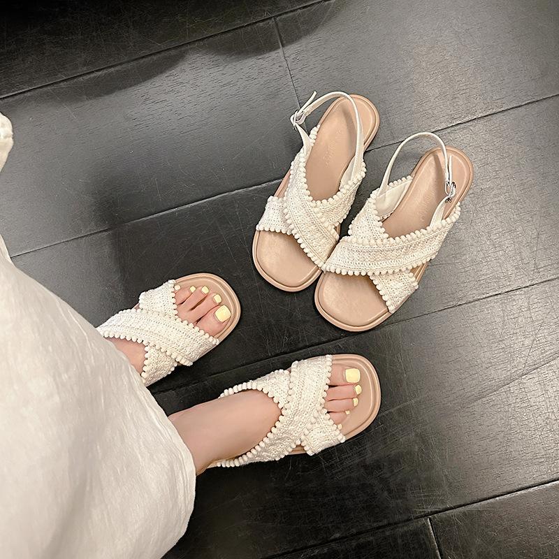 Holiday style~ Cross-woven sandals for women to wear open-toed soft-soled summer new fashion with skirts Casual sandals
