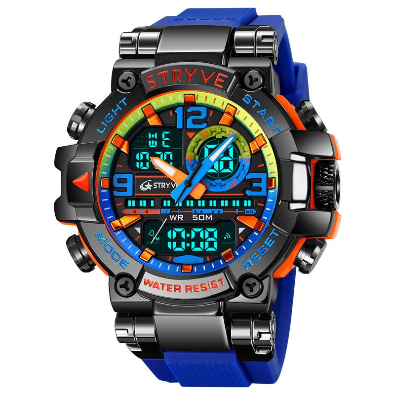 Fashion STRYVE 8025 Men's Watch Luxury 50M Waterproof Watch for Men with Analog-Digital Dual Movement Multifunctional Wristwatch