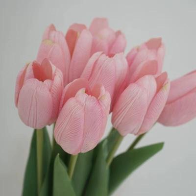 Flor de Tulipán Artificial Hanyang Sensación Hidratante para Decoración, Sala de Estar o Fotografía, Rosa y Blanco