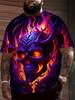 Men'S Casual Streetwear Outfit Featuring a Purple And Orange Fiery Design On a Flame Skull Graphic T-Shirt, Perfect for Everyday Wear, Plus Size