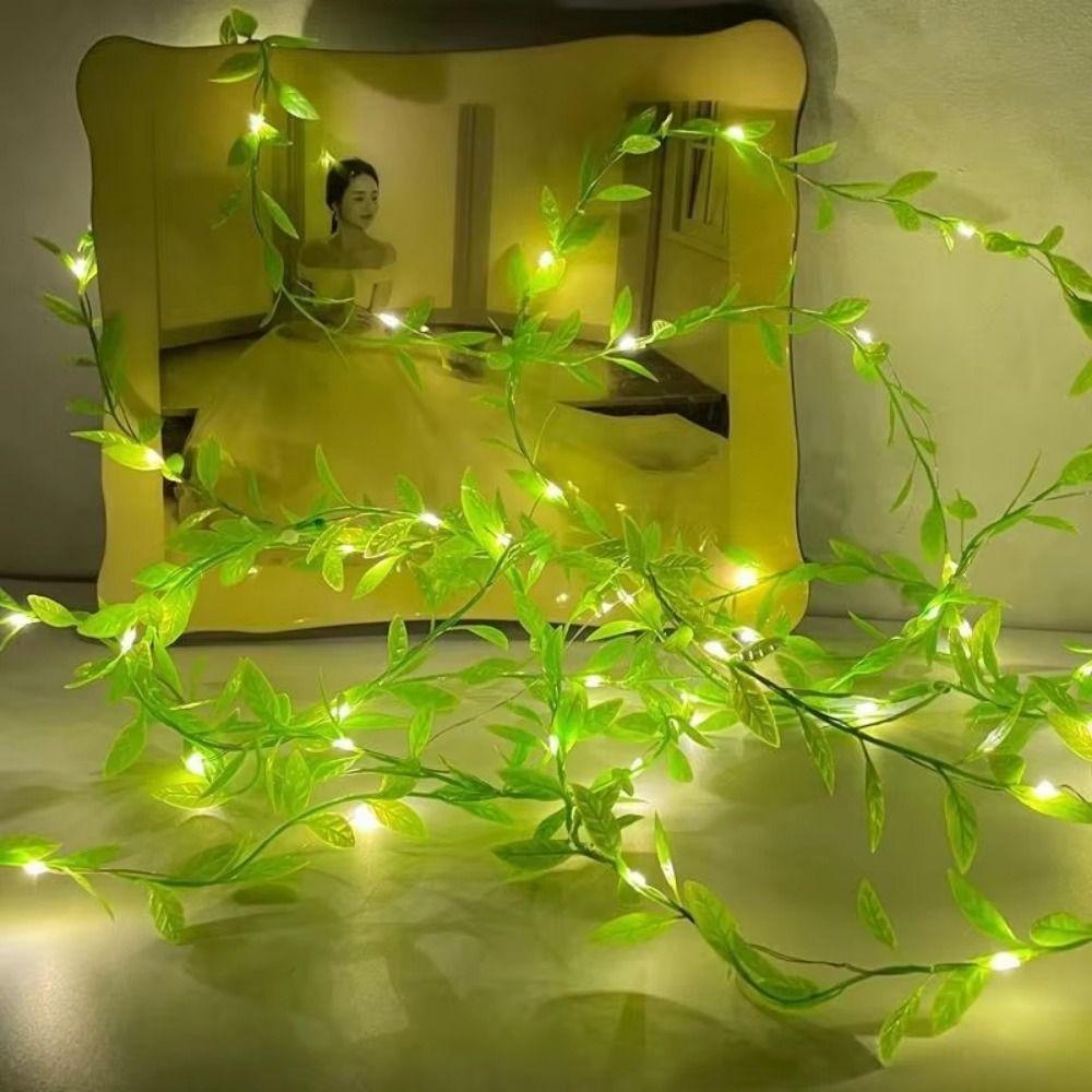 Battery Powered Willow Curtain Lamp Green Leaf Artificial Leaf Lights  Xmas Decoration