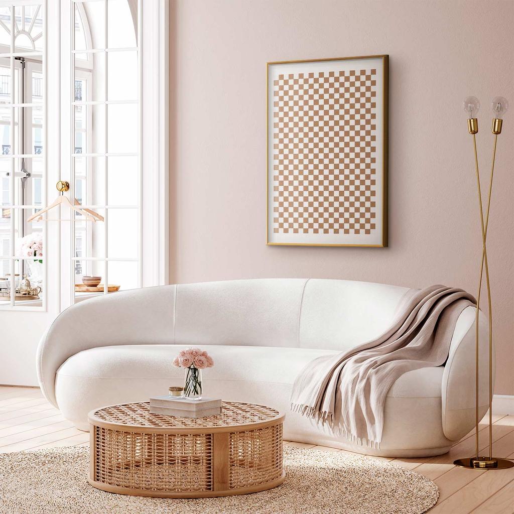 Poster - Geometry I Browns - Chessboard Grid Pattern In Neutral Shades