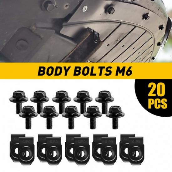 

For Ford Body Bolts&U-nut Clips- Long- M6-1.0x20mm 10mm Hex- 20pcs (10ea) #150