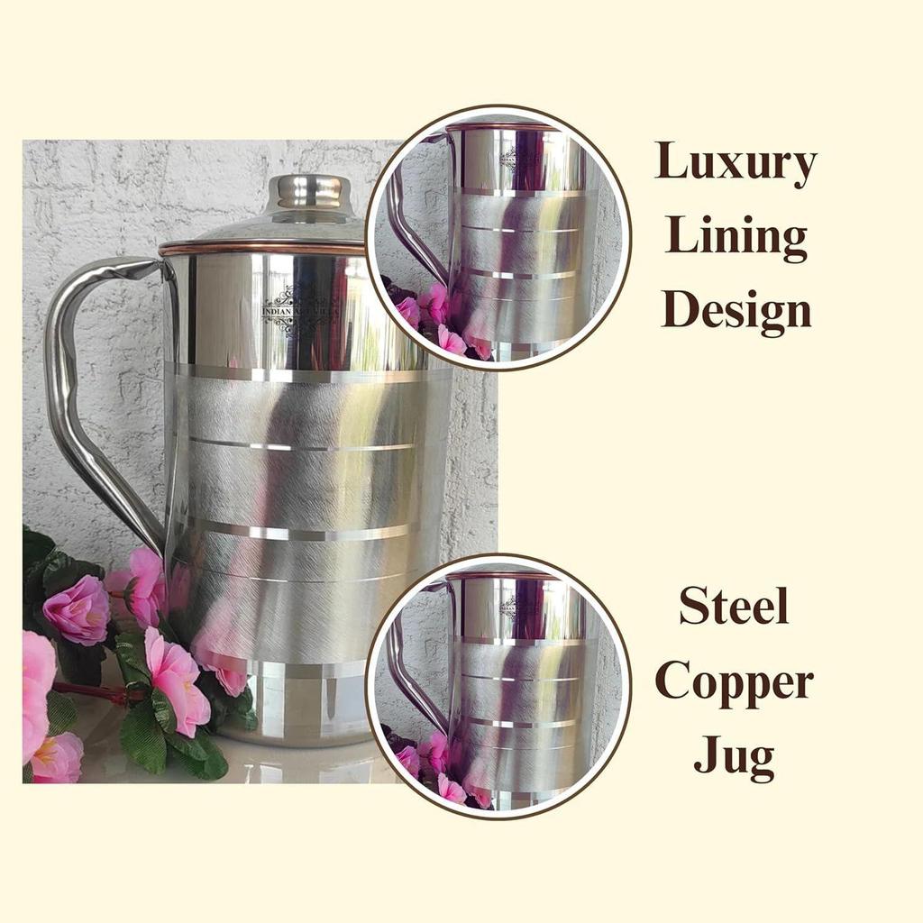 Steel Copper Luxury Design Jug Pitcher with Lid, Storage & Serving Water, Beneficial for Health, Volume-1000 ML