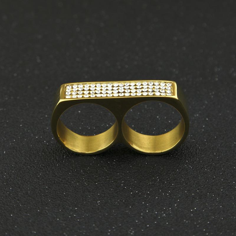 Joyas Gumeng Rock Hip Hop Discoteca Anillo de Diamante Hip Hop Agujero Doble Acero Inoxidable Diamante Anillo para Hombre