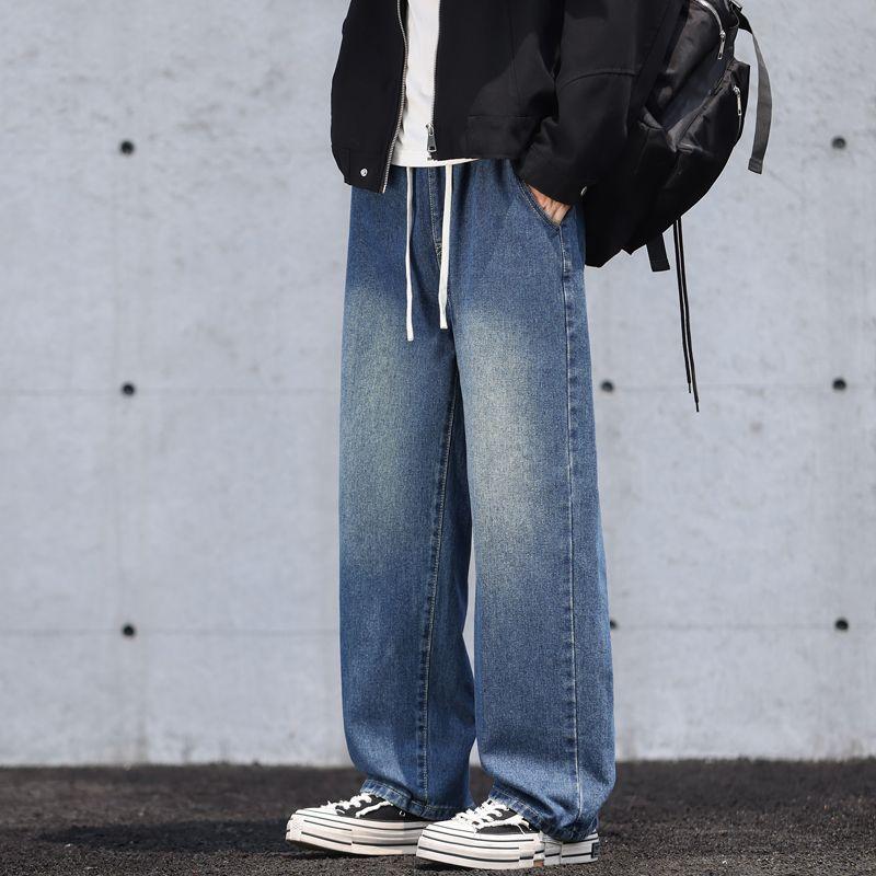 Spring, Autumn and Winter Four Seasons European and American New Wide-leg Tooling Straight Denim Trousers Men Trendy Men