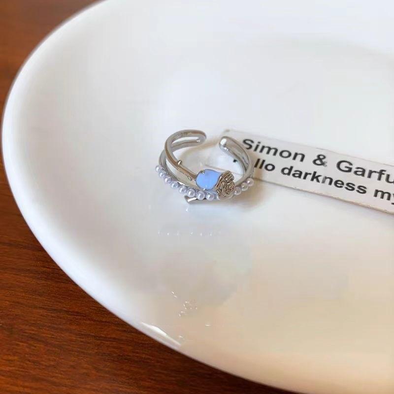 Süßer Blauer Traum Gelee Schale Harz Stern Ring für Frauen Mädchen Metall Seestern Perlen Fingerring Ozean Thema Schmuck Accessoire