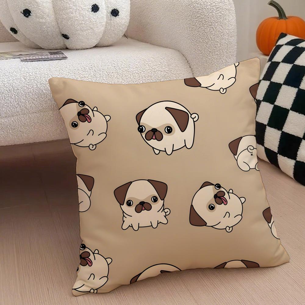

Cute Pug Pet Cushion Cover Throw Pillow Cover Hidden Button Durable Polyester Chair Cushion 40x40cm 16x16in