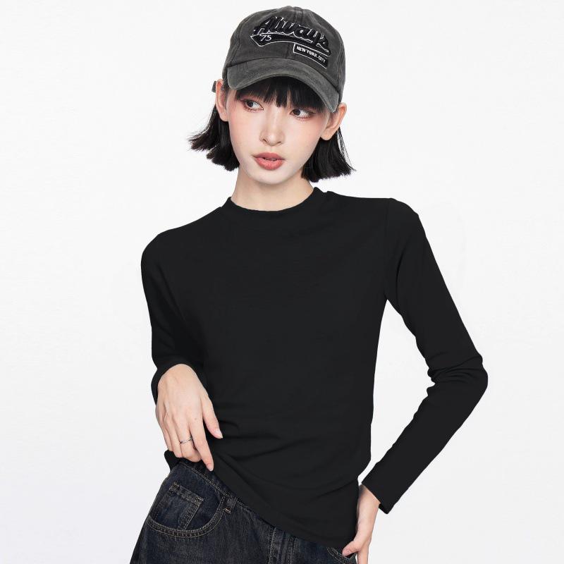 

Women s Dark Blue Slim Fit Waist-Cinching Short T-Shirt - Round Neck, Long Sleeve, Ideal for Spring/Autumn L (105-115 lbs) чёрный