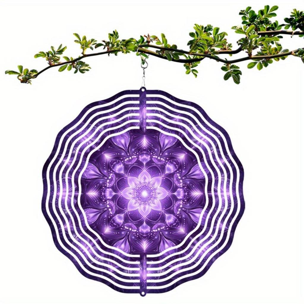 10 Inch Hanging Wind Spinner with Mandala Design 360 Degree Rotating Hook Elegant Art Decor for Garden Balcony Spring Summer Gift