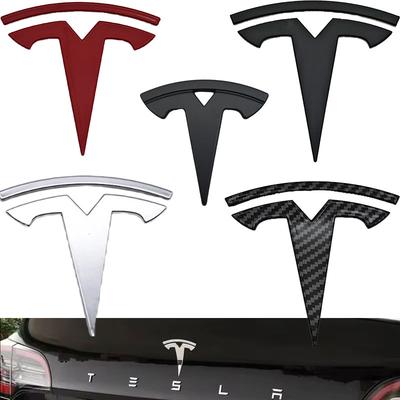 QHW1  3D ABS Car Steering Wheel Logo Sticker Front Head Hood Emblem Rear Trunk Badge For Model Y Replacement Decals Accessories