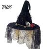 Indoor Outdoor Festive Decor Punk Skeleton Hand Witch Hat with Spider And Veil, Black Large Festival Atmosphere Props Wizard Costume Accessory