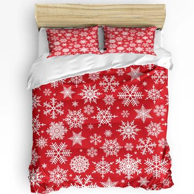 Flocos de Neve de Natal Vermelho Feliz Ano Novo Capa de Edredom Jogo de Cama Roupa de Cama para Casa Capa de Edredom Fronhas Jogo de Cama para Quarto Sem Lençol