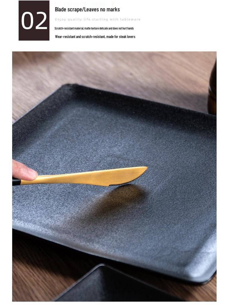 Minimalist Black Matte Ceramic Plates - Round & Square Options for Steak and Western Cuisine, Ideal for Homes
