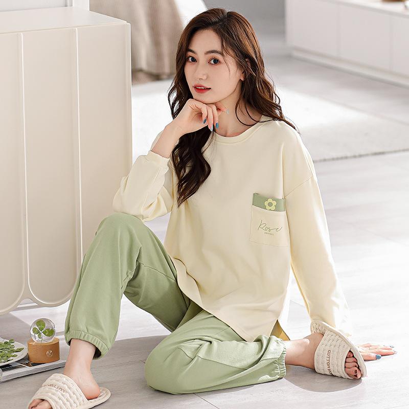 Pajamas Women'S Pure Cotton Long-Sleeved Women'S Cotton Thin Large Size Casual Autumn And Winter Can Be Worn Outside Loungewear