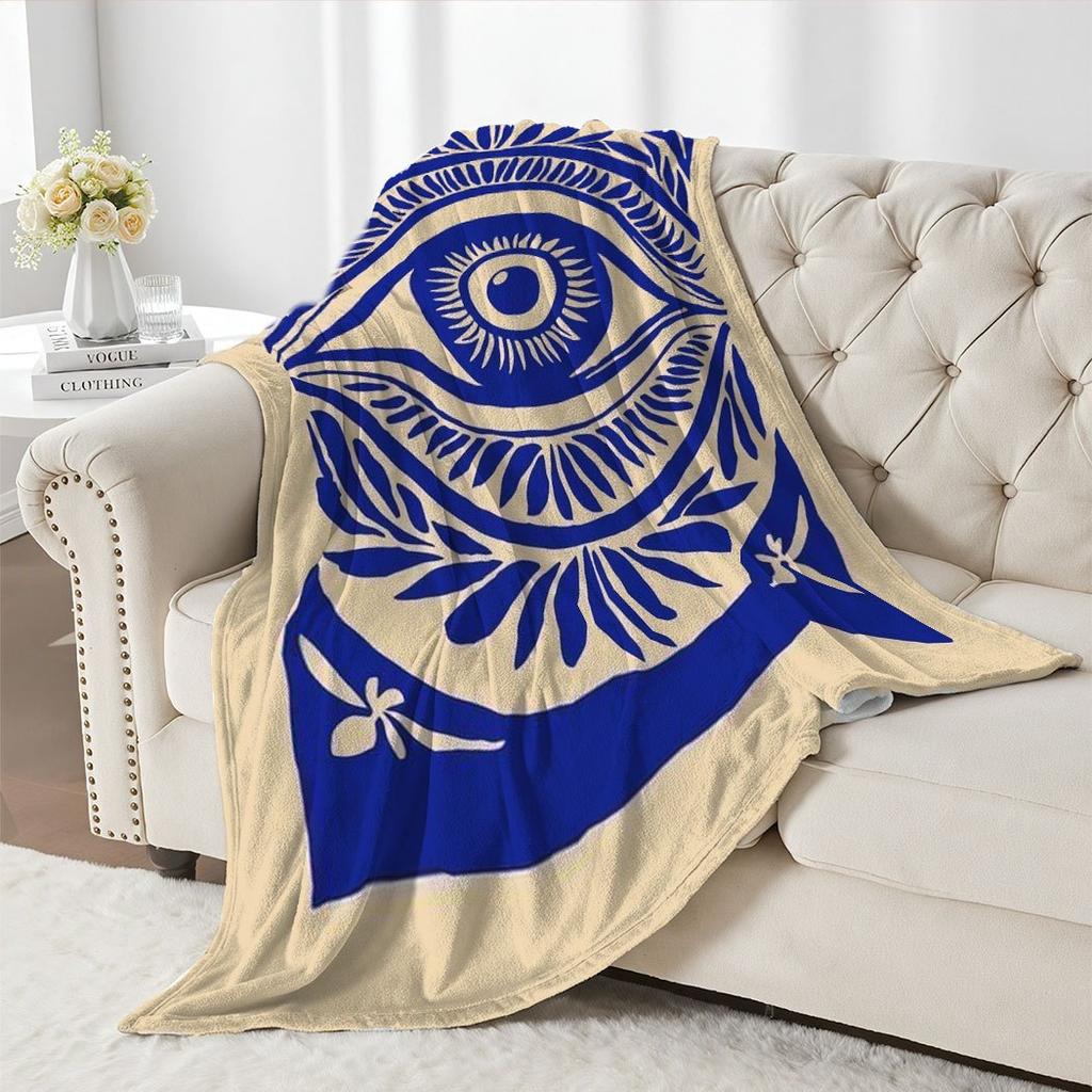 Blue Evil Eye Pattern Flannel Throw Blanket Soft Cozy Fleece For Home Office Sofa All Season Gift 150X200Cm 59X79In