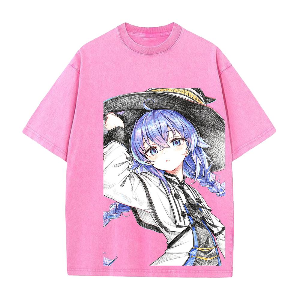 Mushoku Tensei Roxy Printed Tee Women Short Sleeve Clothing Washed Cotton T-shirt Vintage Casual T Shirt Loose Streetwear