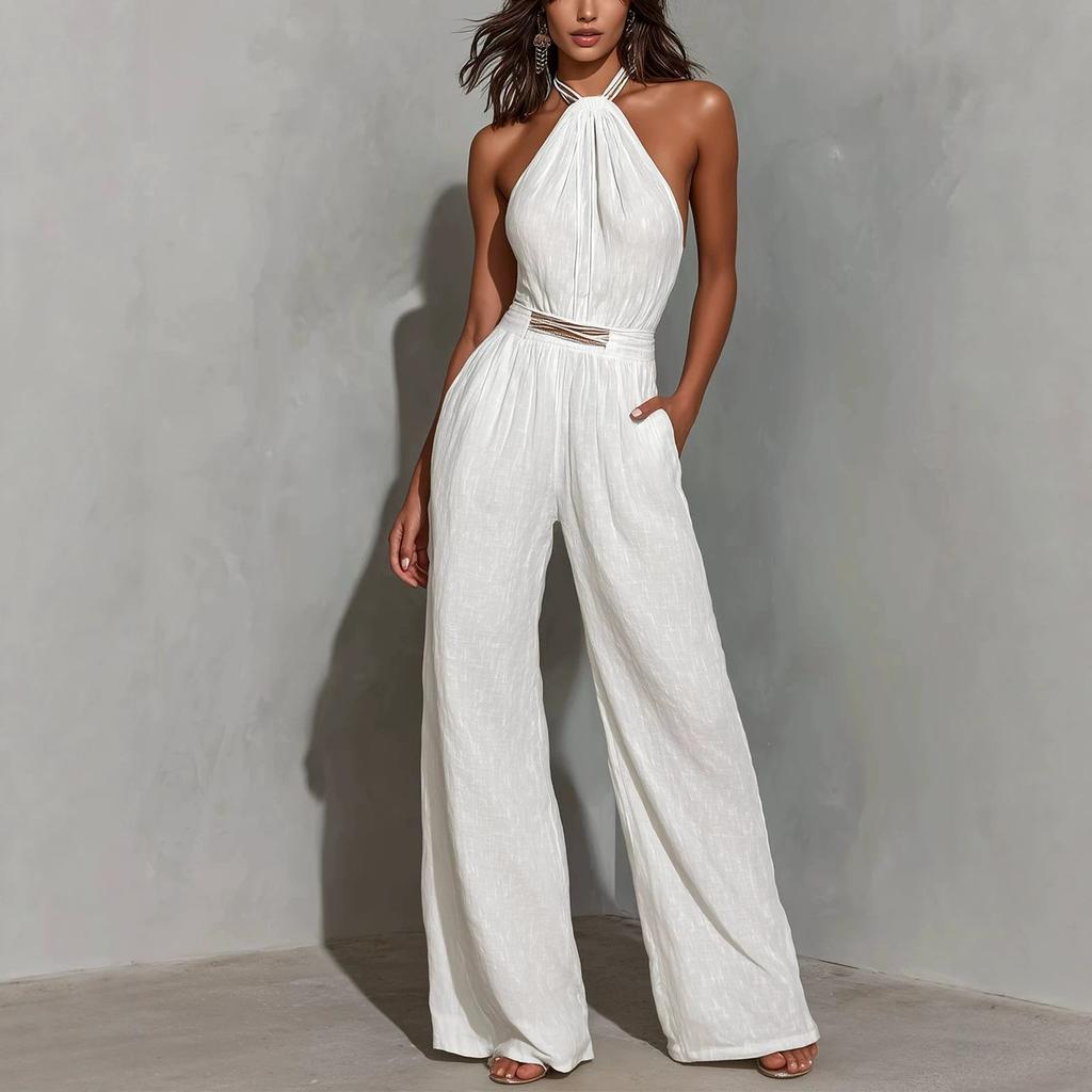 2026 Explosive Women's Woven Ribbon Comfort Casual Jumpsuit