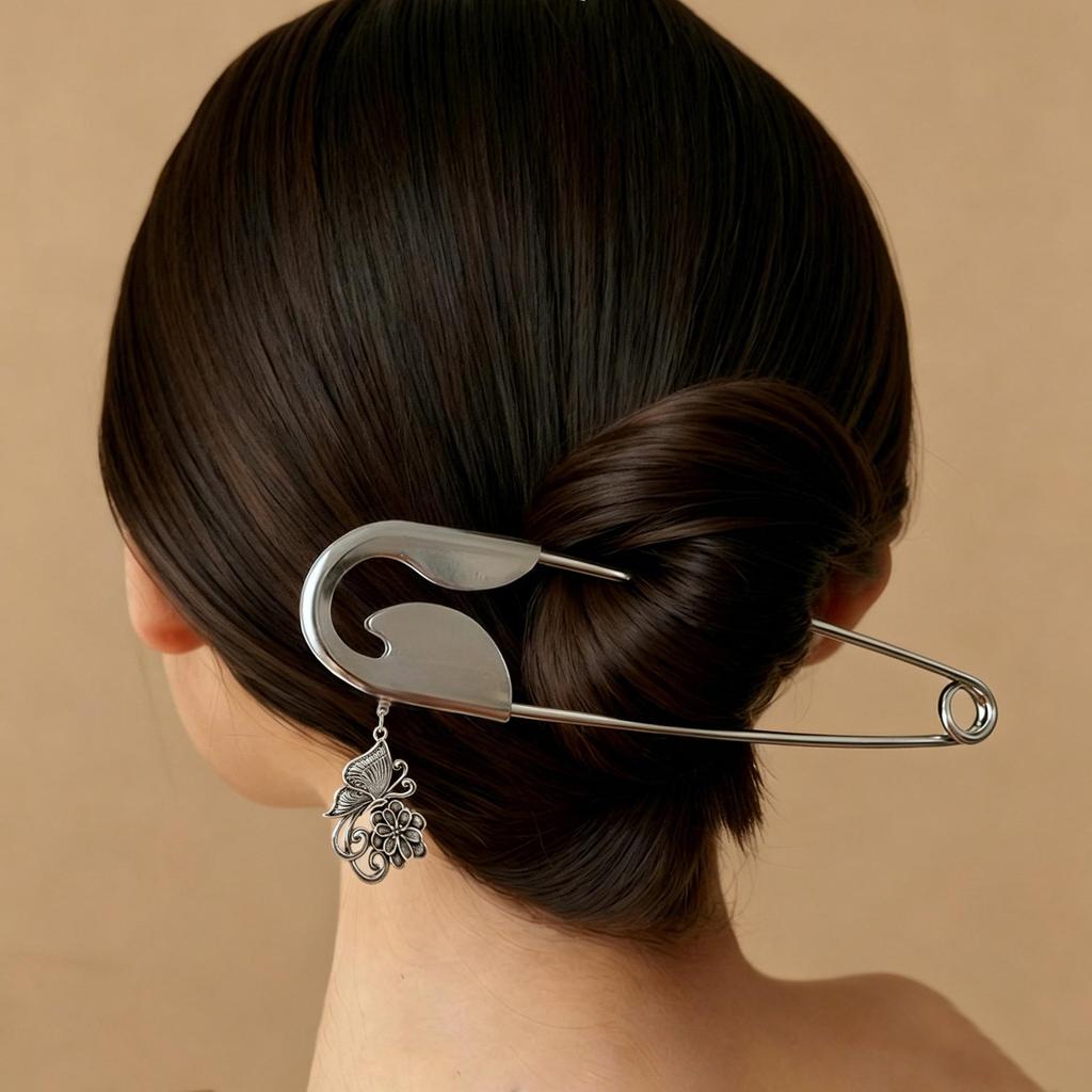 Stylish Large Silver Hair Brooch: Creative Metal Claw Clip for Thick Hair