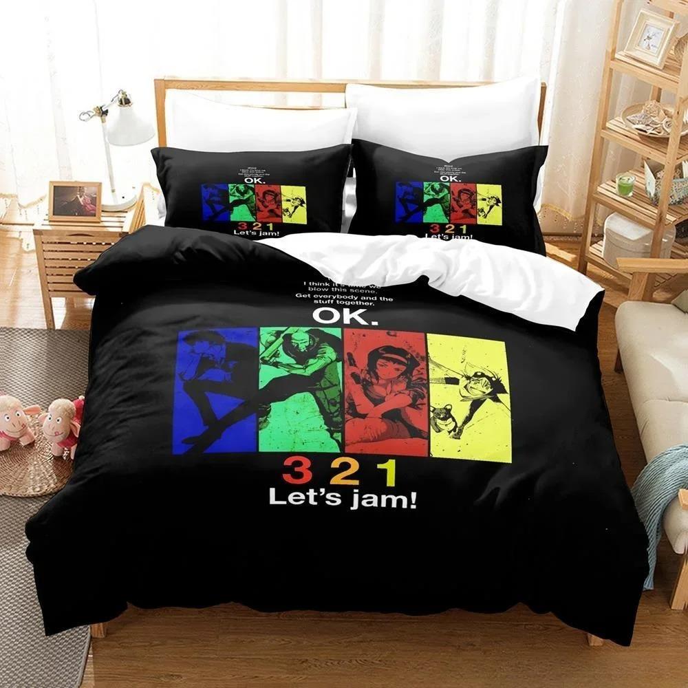 Mode 3D-gedrucktes Spiel Cowboy Bebop Bettwäsche-Set Cartoon Anime dreiteiliges Set Erwachsene Kind Schlafzimmer Bettbezug-Sets Heimtextilien