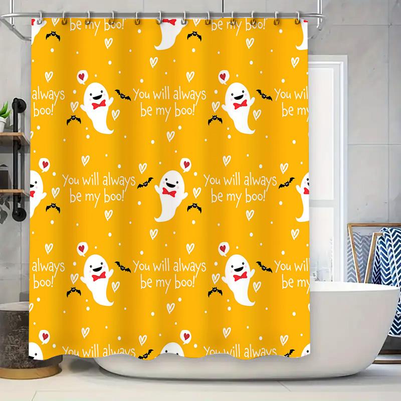 

Halloween Ghosts Bats Shower Curtain Yellow With White Witches Hat, Perfect For Kids Bathroom Decor! W60H190(CM)-1 Pcs