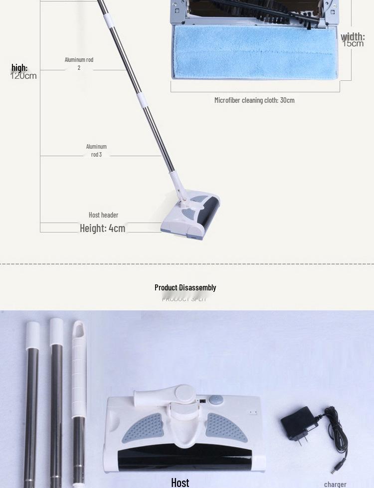 2-in-1 Electric Mop & Sweeper, Hands-Free Washing & Charging Set