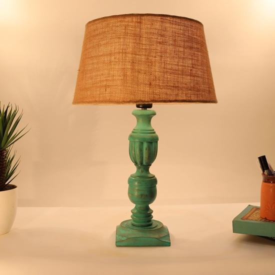 

50 см Рустикальная настольная лампа в виде французского трофея с водорослями, резная, с абажуром из джута, бежевая, деревянная, 1 шт. Спальня, гостиная, столовая, домашний офис Декор