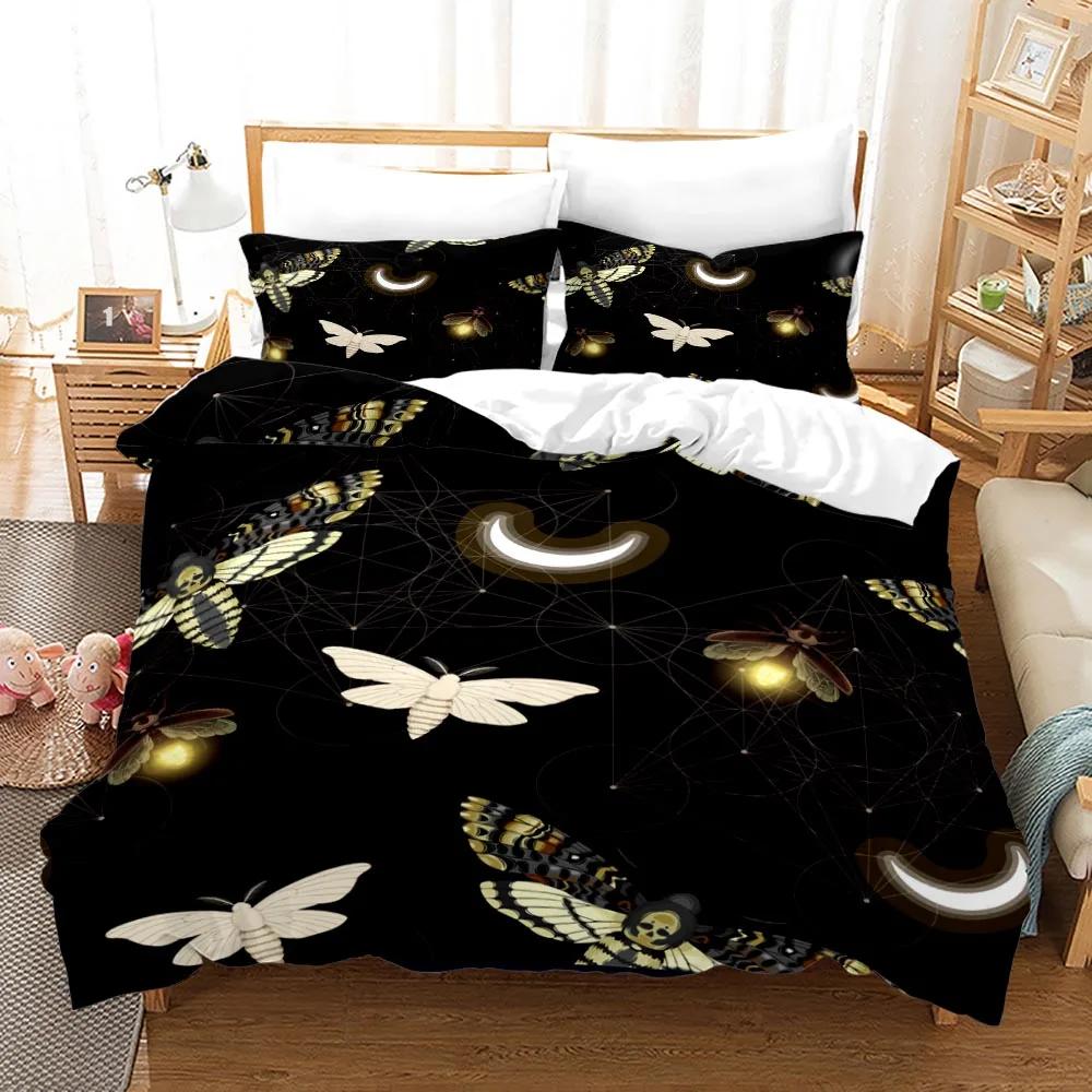 Death Moth Crow Duvet Cover Set Queen Size Phase Space Comforter Cover for Boys Abstract Exotic Aesthetic Bedding Set Dark Art