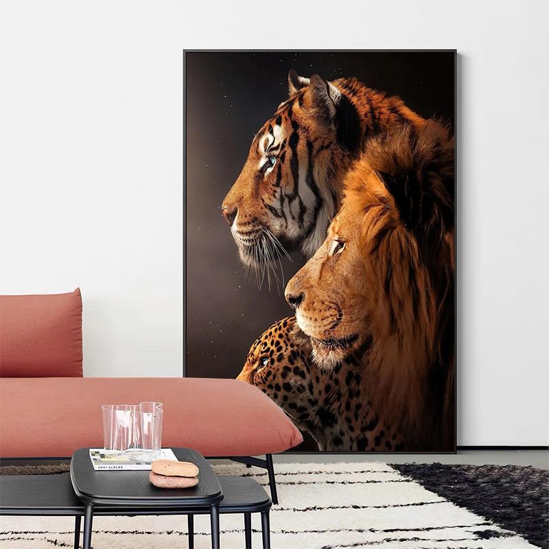 Tiger Løve Leopard Dyr Plakat Luksuriøs Dekorativ Stor Maleri Moderne Stuedekorasjon Veggkunst Lerretsbilde Hjem