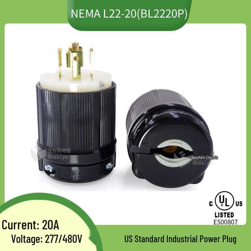 NEMA L22-20P High Power Plug: US Standard Aviation-Grade, Industrial Anti-Loosening Design for North & South America.