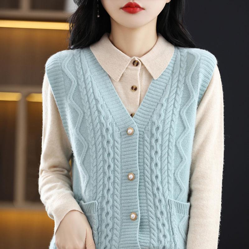 Women's V-Neck Sleeveless Knit Vest - Lightweight Polyester Spandex Blend Sweater for Spring/Summer/Fall Casual Pullover