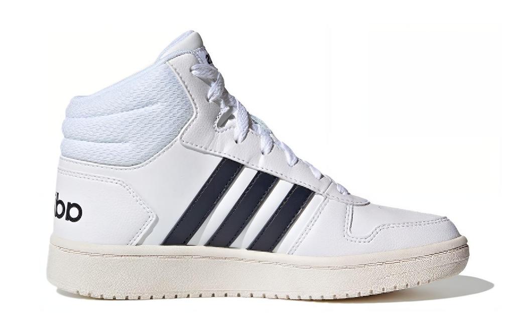 adidas Neo Hoops 2.0 K Synthetic Leather Abrasion Resistant Mid Top Kids' Skateboarding Shoes White Black Kids' FY7700