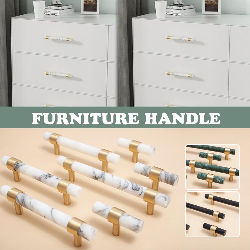 Nordic Style Marble + Brass T Bar Cabinet Handle Kitchen Cupboard Door Pulls Furniture Drawer Handle Dresser Knob Hardware