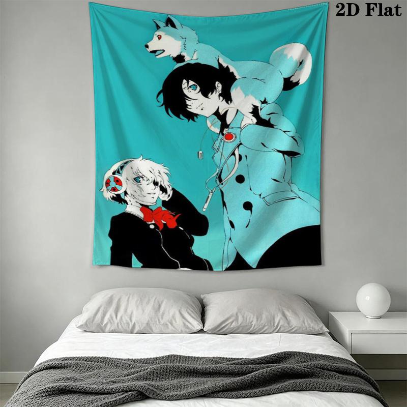 Persona Wall Tapestry Aesthetic Wall Hanging Printed Fabric Blanket Decorative Tapestries for Bedroom Living Room Home Decor