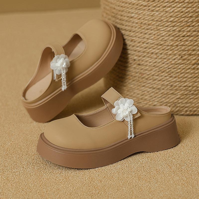 In the evening, the thick-soled super fire pedal Mary Jane bag head half slippers women's summer wear 2025 new popular cool slippers