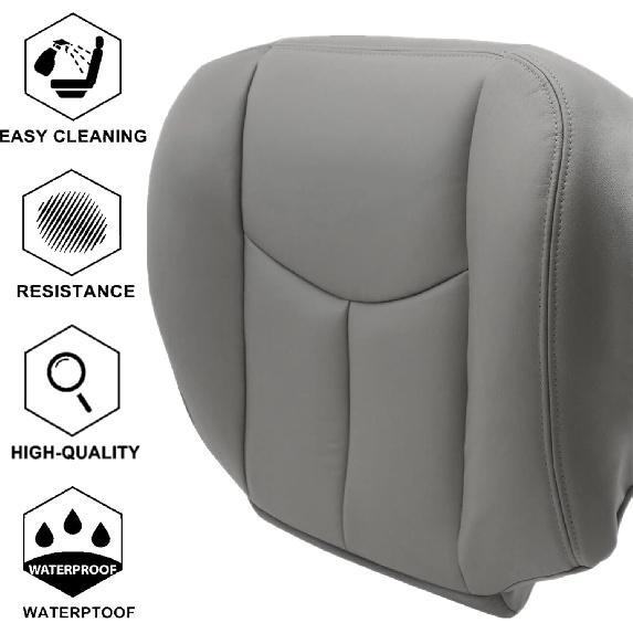 NLQR Front Passenger Side Bottom Seat Cover Pewter Gray 922 Replacement Microfiber Leather Compatible with Chevy Silverado Sierra Tahoe Suburban