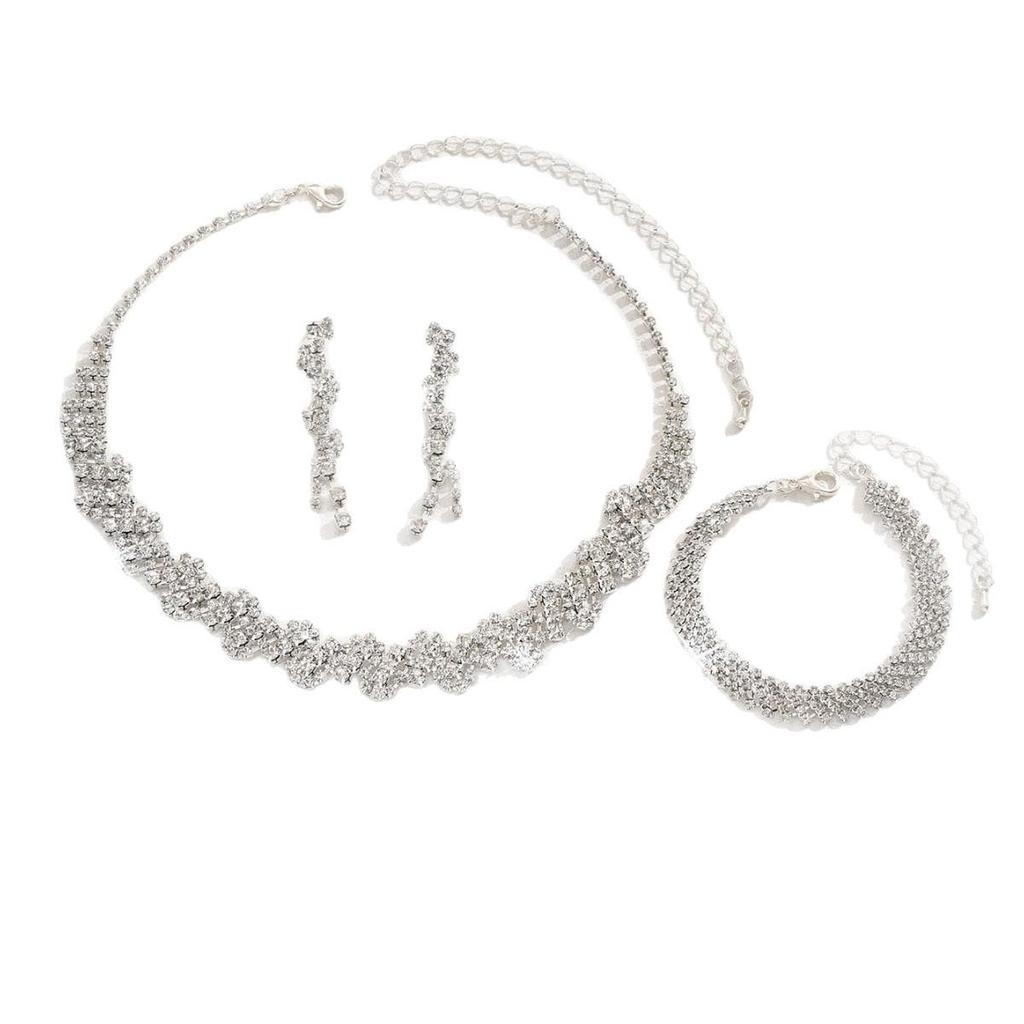 Shiny Diamond-Inlaid High-End Necklace Set: European & American Luxury, Lightweight Elegance, Four-Piece