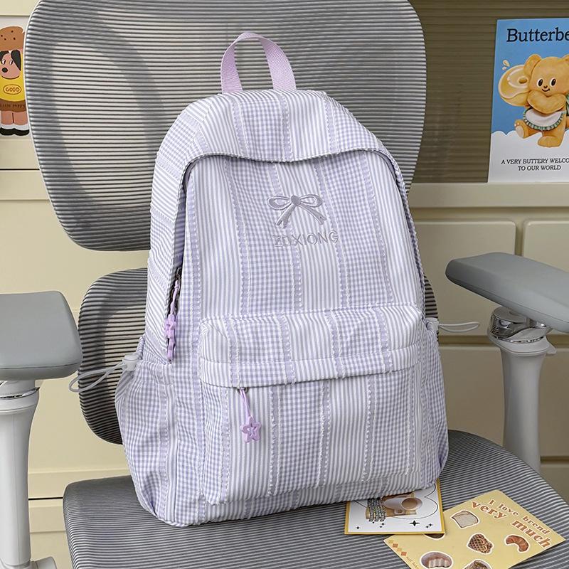 Schoolbag small fresh Mori striped backpack women's 1011 new simple casual lightweight large-capacity student school bag