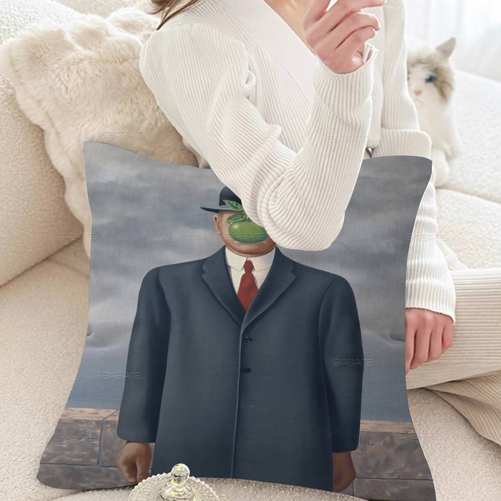 Abstract Canvas Painting Rene Magritte Son of Man Stitch Lucky Dragon Pillow Cover Sofa Cushion Cover Home Children Gift
