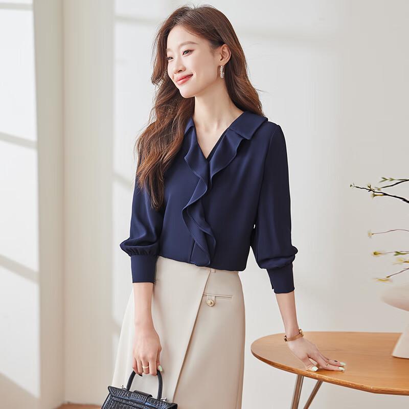 Women s Lace V-Neck Chiffon Blouse L