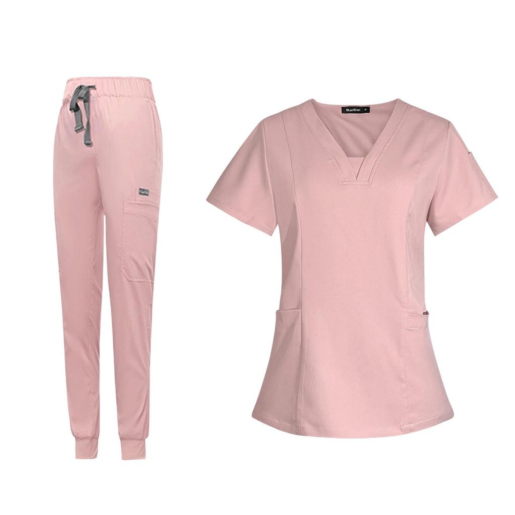 Female Scrub Set, V Neckline Machine Washable Beauty Parlour Comfortable with Multi Pockets Nurse